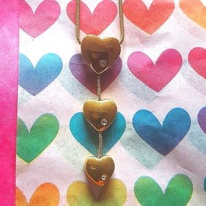 Vintage 18" Gold Tone Three Heart Necklace